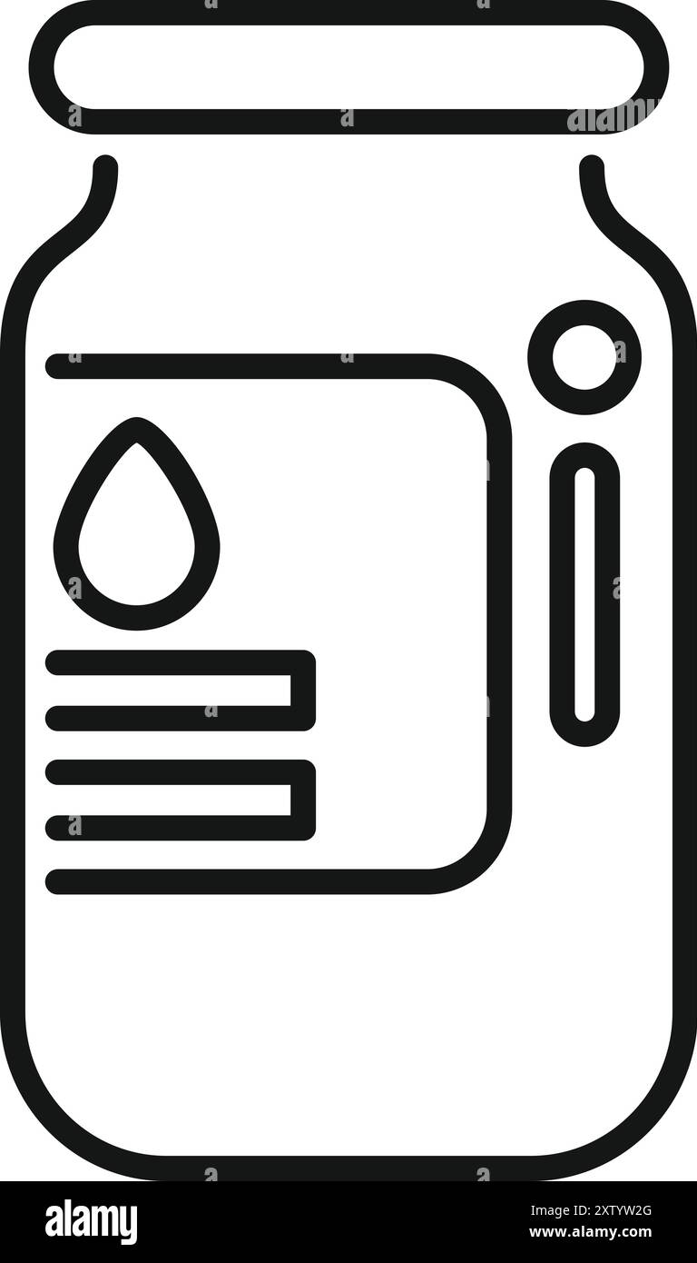 Disegno lineare di un flacone di inchiostro con un'etichetta che mostra il livello di inchiostro, ideale per rappresentare i concetti relativi alla stampa Illustrazione Vettoriale