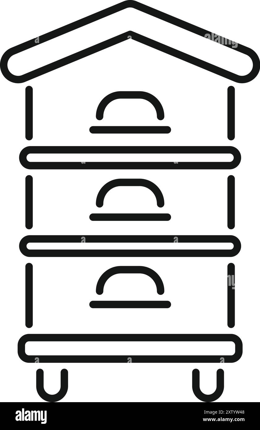 Icona a linea di un alveare con favi di miele, che rappresenta l'apicoltura e la produzione di miele Illustrazione Vettoriale
