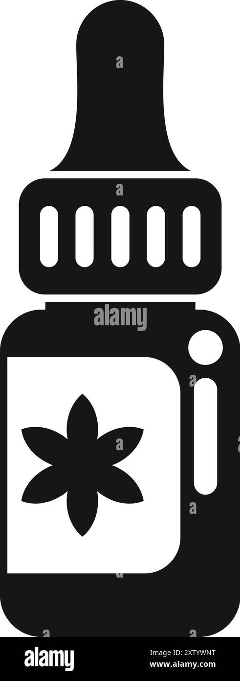 Semplice icona nera di un flacone contenente olio essenziale con una pipetta Illustrazione Vettoriale