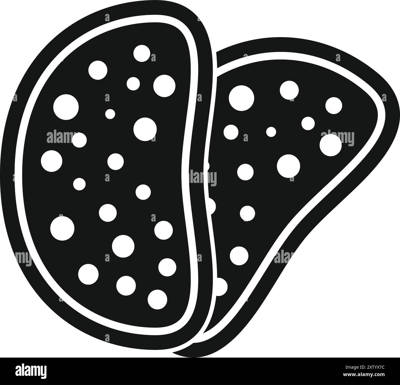 Immagine vettoriale in bianco e nero di due fette di salame, che mostrano i pezzi di grasso bianco, perfetto per rappresentare la salumeria o la cucina italiana Illustrazione Vettoriale