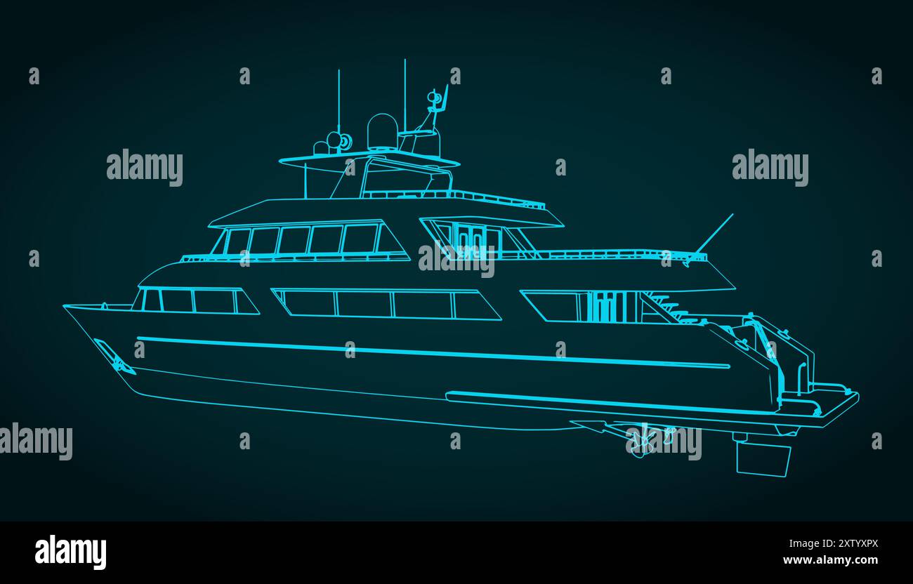 Illustrazioni vettoriali stilizzate di uno yacht di lusso Illustrazione Vettoriale