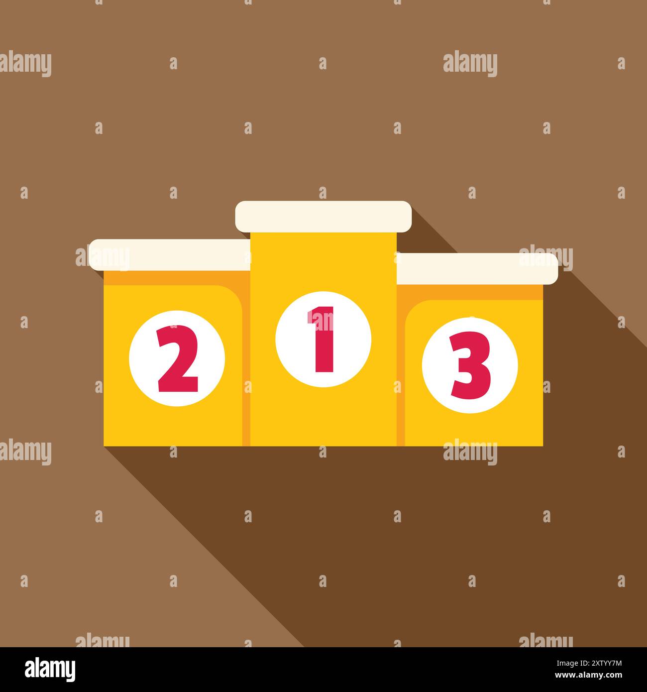 Podio giallo con i numeri uno, due, tre per i vincitori su sfondo marrone Illustrazione Vettoriale