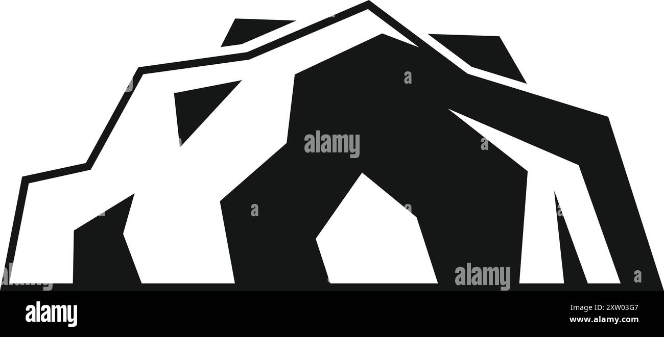 Illustrazione in bianco e nero di una vetta di montagna, perfetta per un logo Illustrazione Vettoriale