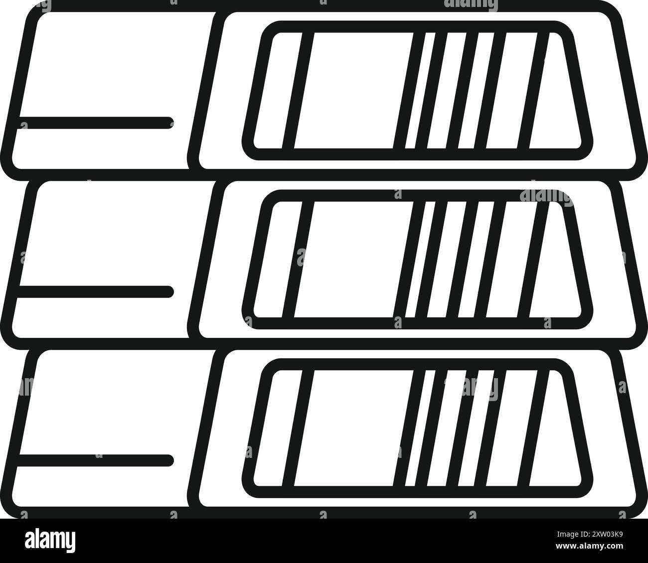 Semplice icona line art di una pila di carte di credito, che simboleggia le transazioni online e i metodi di pagamento digitali Illustrazione Vettoriale