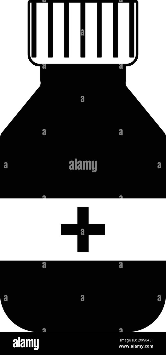Icona della medicina Nero, capsule e farmaci medici, sanità e medicina, simboli farmaceutici, bottiglia di medicina Illustrazione Vettoriale