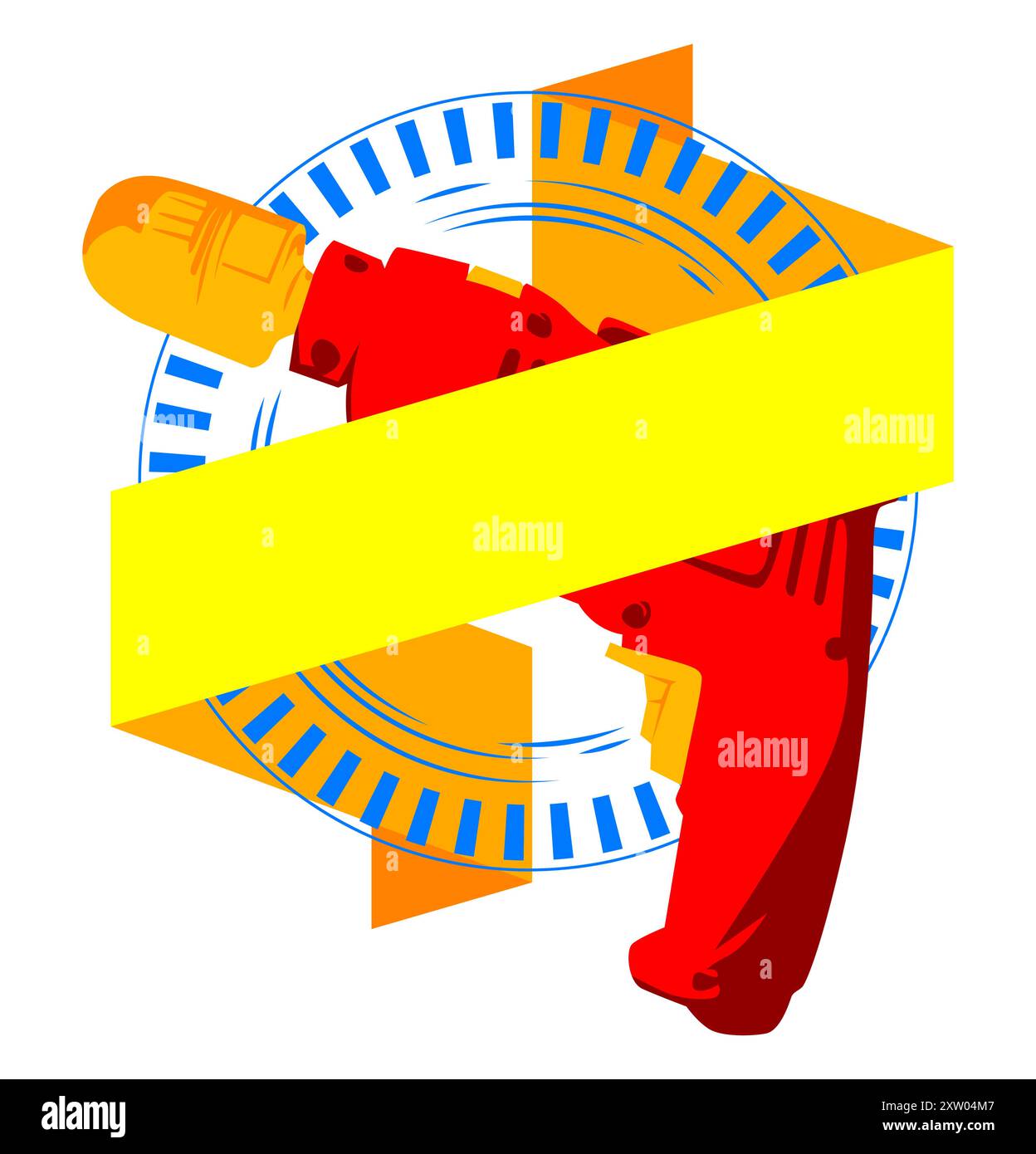 Trapano, striscione per utensili elettrici. Banner Web geometrico piatto alla moda. Semplice stile retrò minimalista. Illustrazione Vettoriale