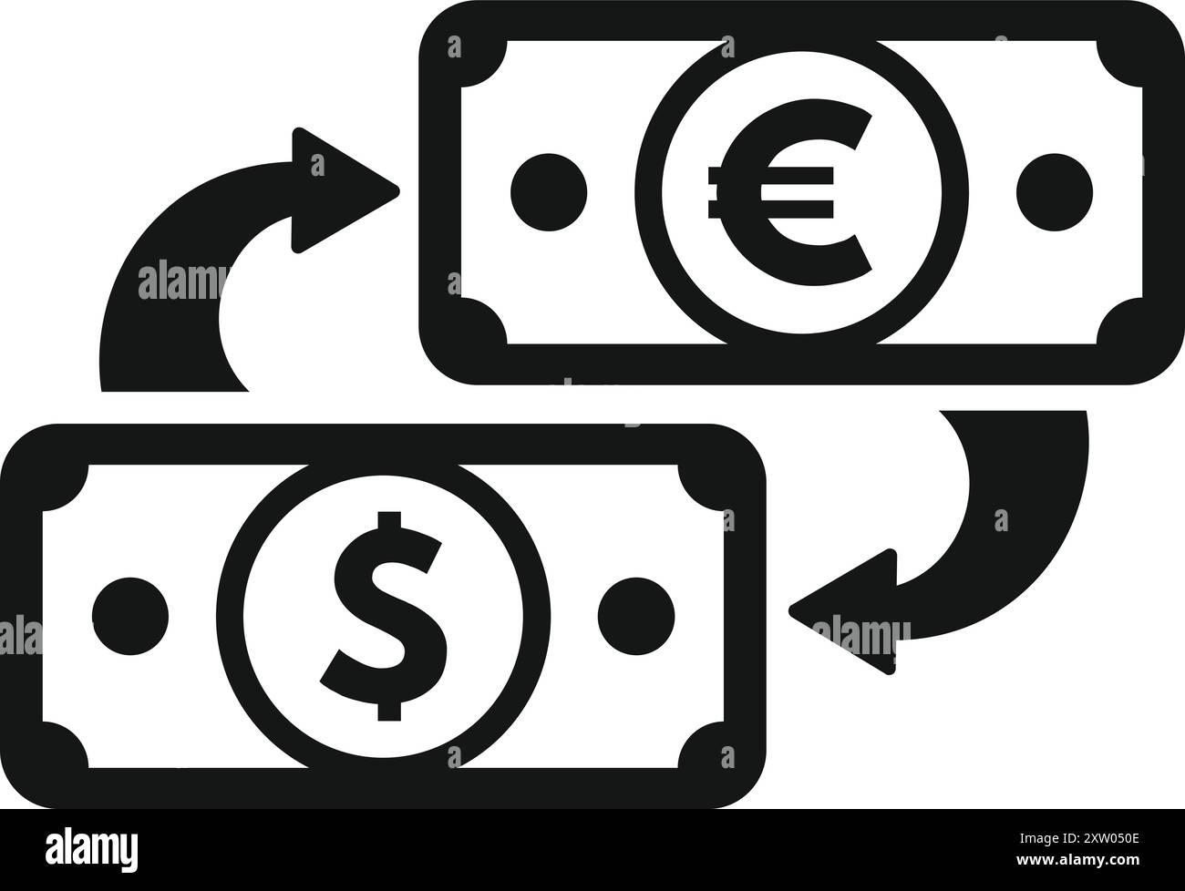 Semplice icona vettoriale che rappresenta il concetto di cambio valuta tra dollari ed euro Illustrazione Vettoriale