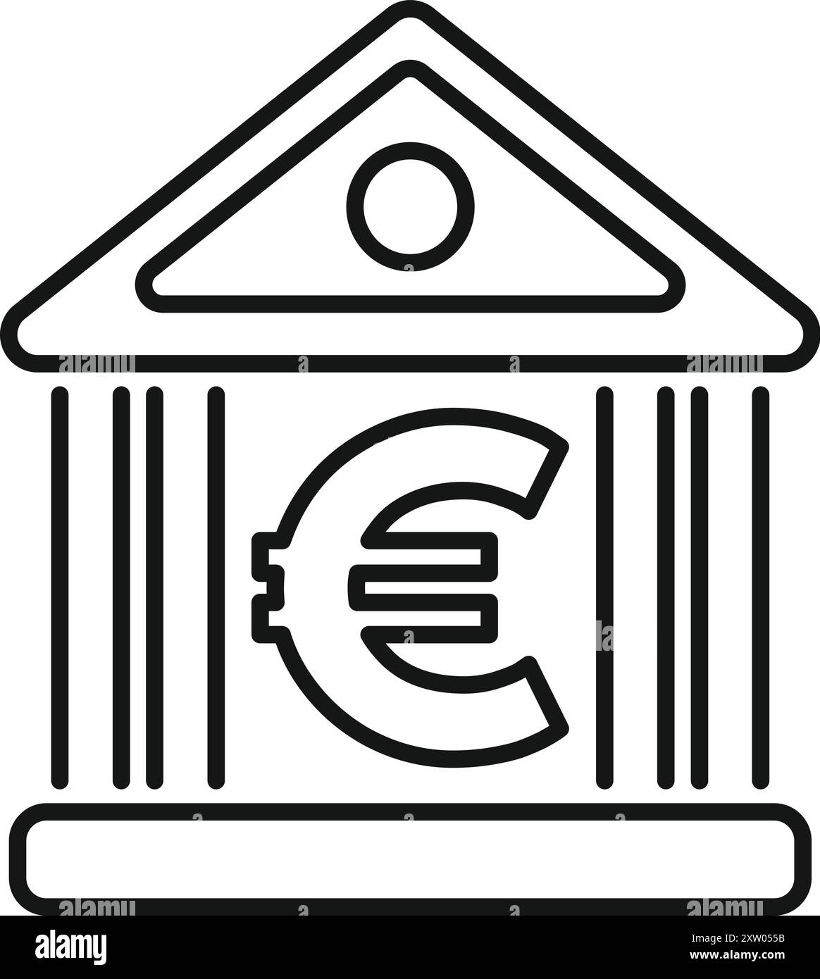 Design semplice di un edificio bancario con colonne e un grande cartello in euro Illustrazione Vettoriale