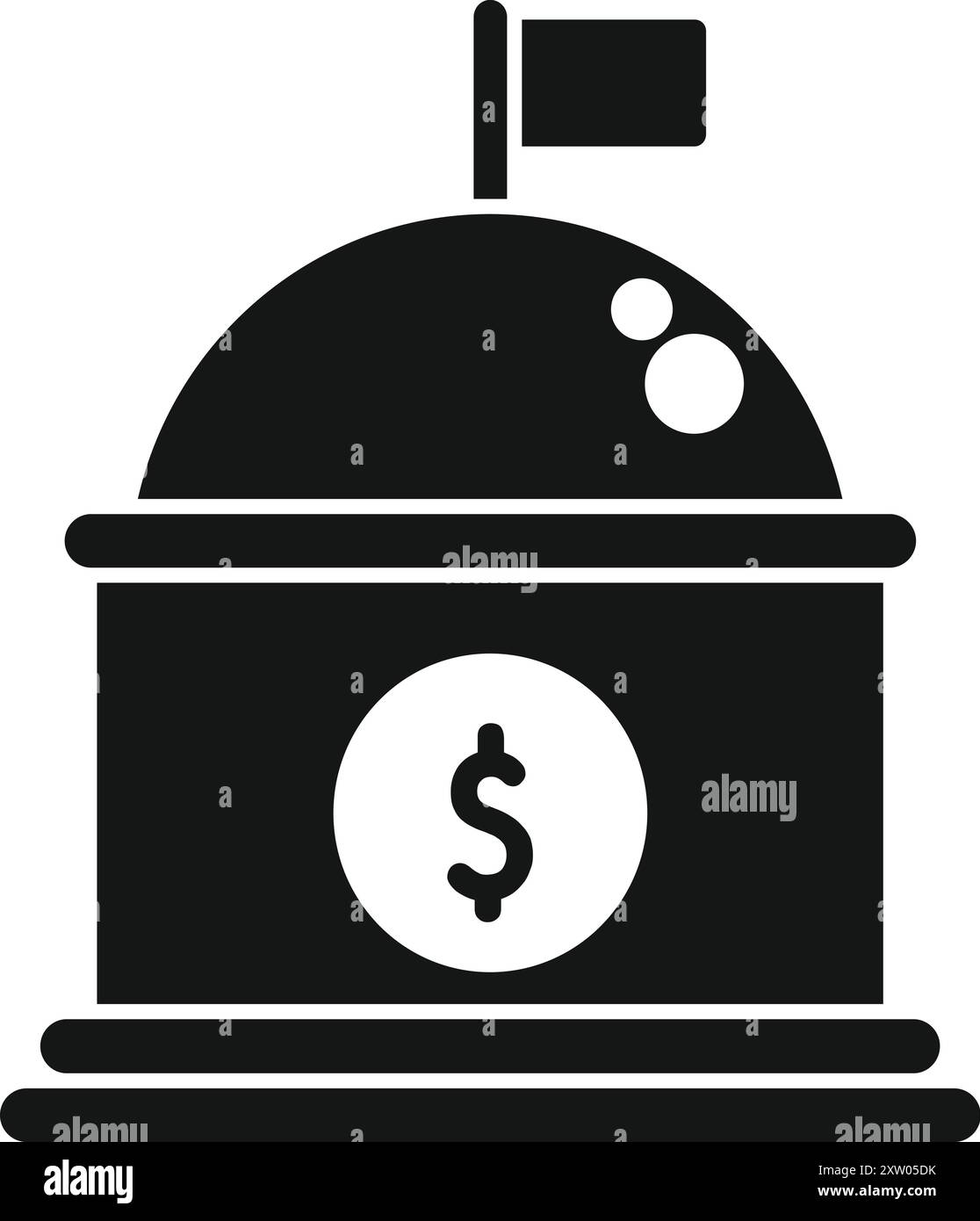 Edificio di banche con una bandiera che sventolava in cima, simboleggiando la stabilità finanziaria e i servizi Illustrazione Vettoriale