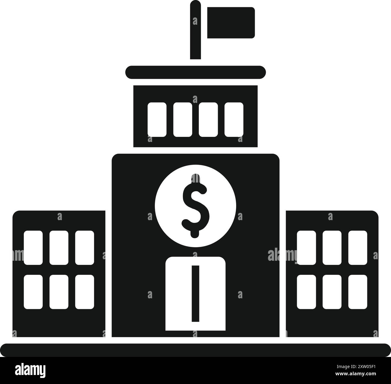 Edificio della banca centrale con il simbolo del dollaro, che rappresenta la stabilità finanziaria e il potere economico Illustrazione Vettoriale