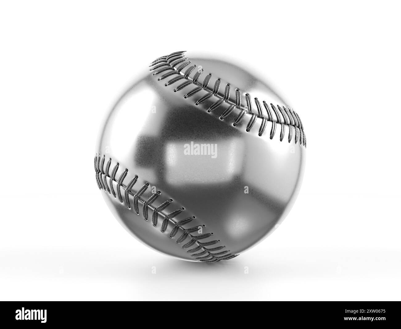 Palla da baseball d'argento su sfondo bianco. illustrazione 3d. Foto Stock