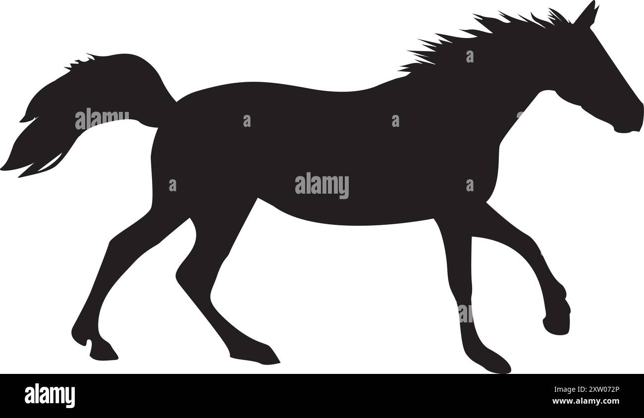 Silhouette nera di un cavallo che canta Illustrazione Vettoriale