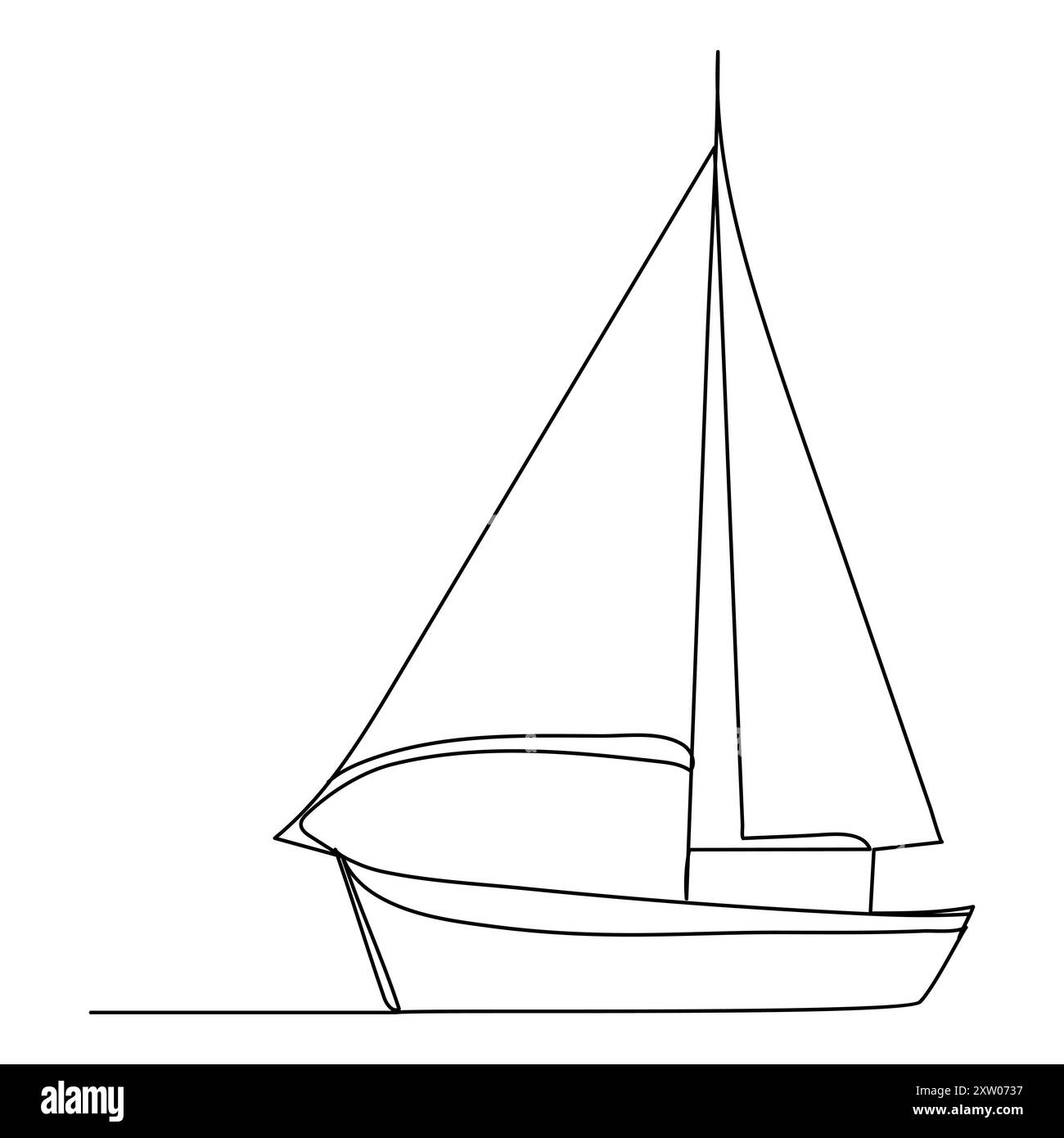 Disegno continuo a linea singola che disegna un disegno a una linea sulla barca a vela Illustrazione Vettoriale