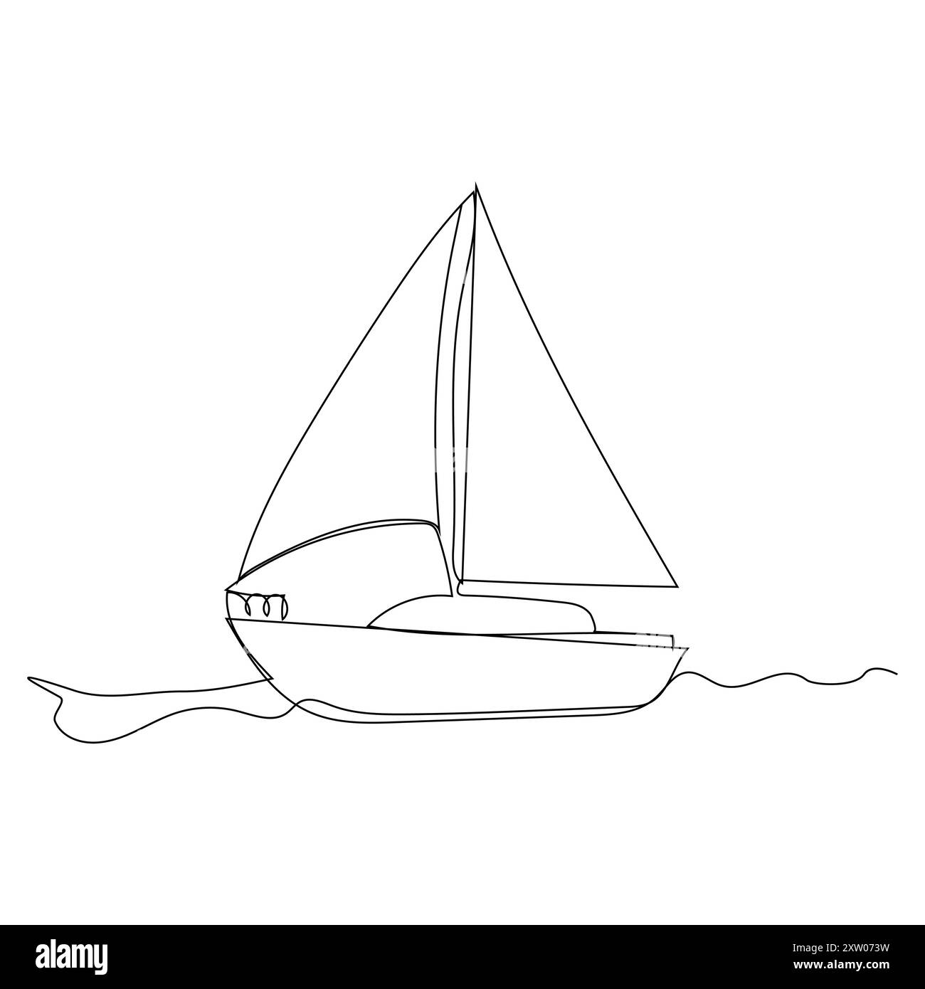 Disegno continuo a linea singola che disegna un disegno a una linea sulla barca a vela Illustrazione Vettoriale
