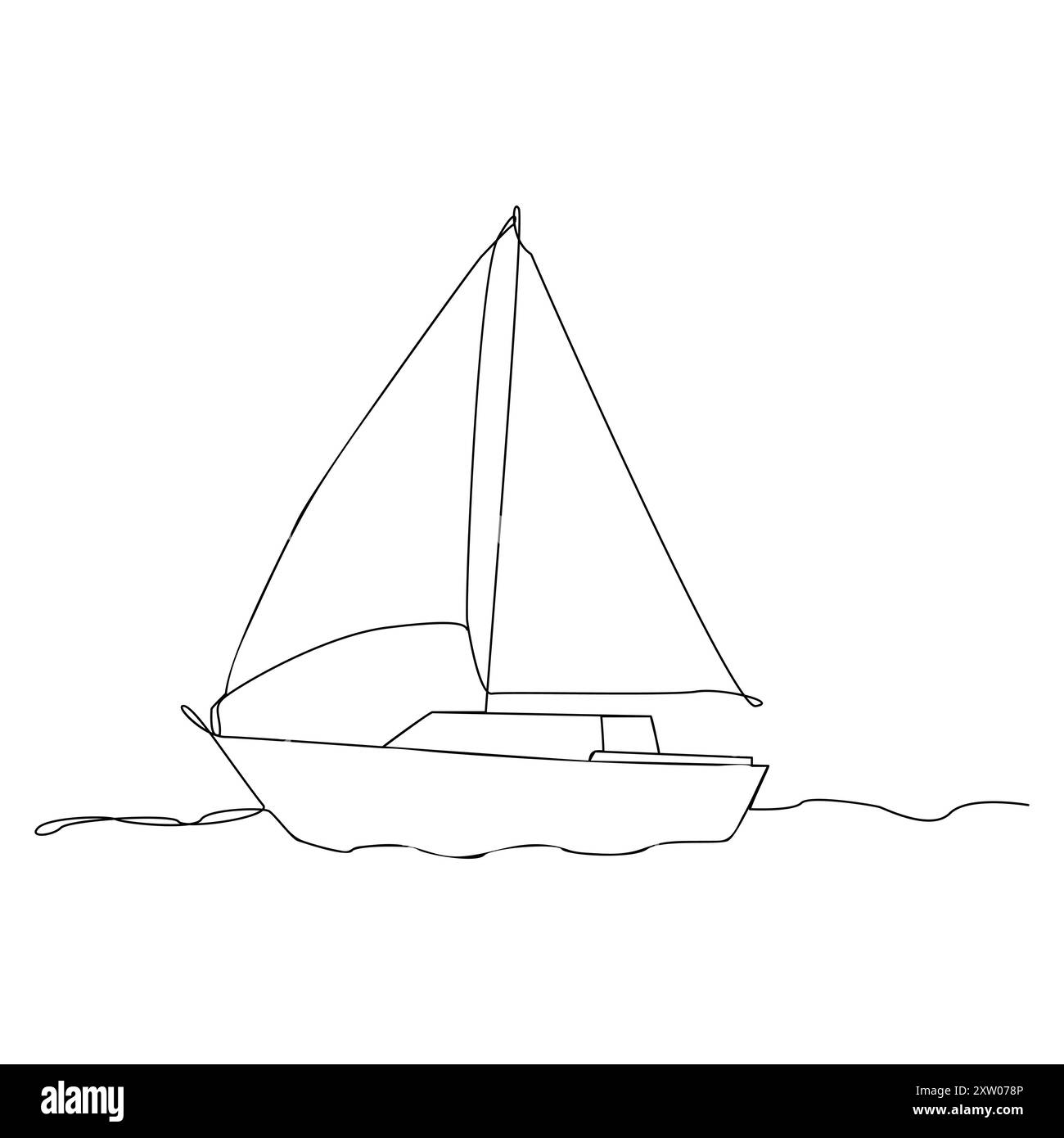 Disegno continuo a linea singola che disegna un disegno a una linea sulla barca a vela Illustrazione Vettoriale
