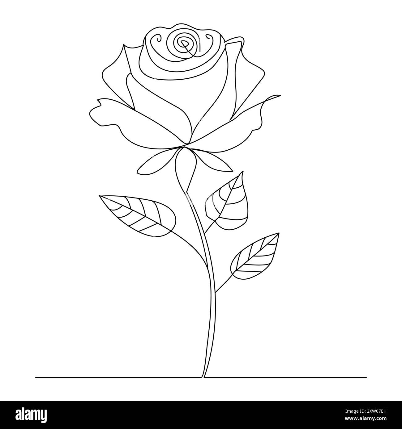 Design a rosa singolo continuo con una linea, rose disegnate a mano, illustrazione a linee artistiche Illustrazione Vettoriale