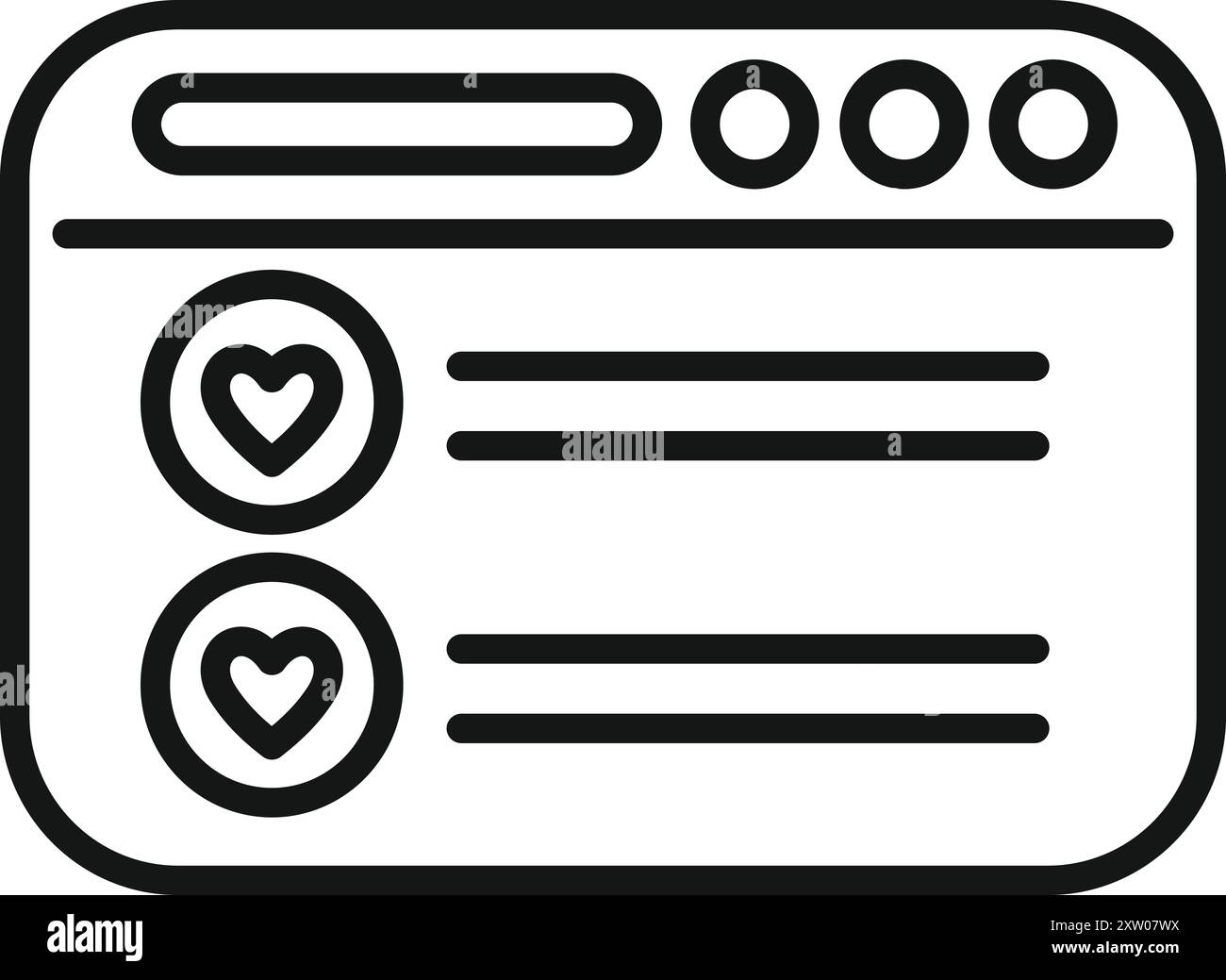 Il sito Web visualizza le recensioni dei clienti con il cuore per la valutazione, mostrando un feedback positivo Illustrazione Vettoriale