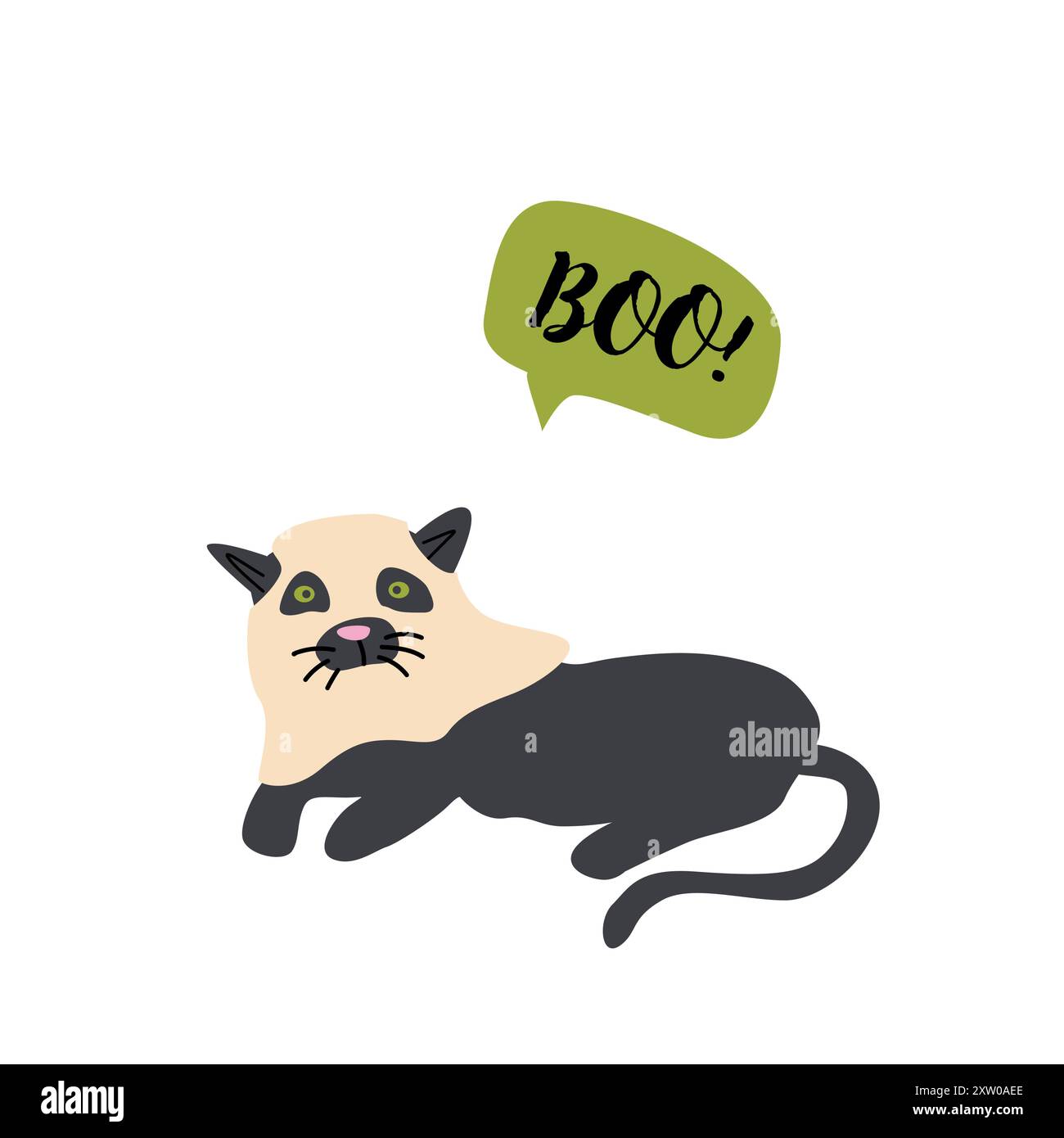 Animale domestico di Halloween in costume da fantasma. Simpatico adesivo per biglietto d'auguri. Illustrazione Vettoriale