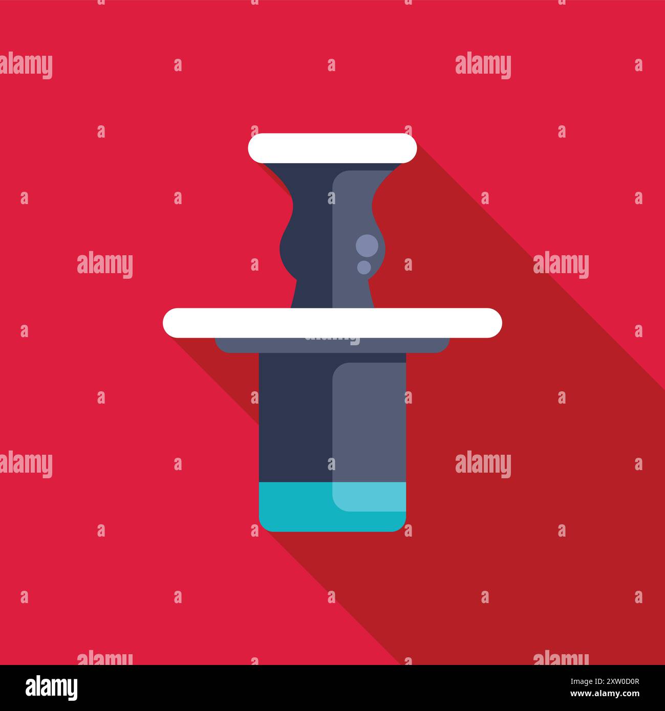 Moderna pipa di narghilè su sfondo rosso con una lunga ombra, ideale per lounge, bar o ristoranti Illustrazione Vettoriale