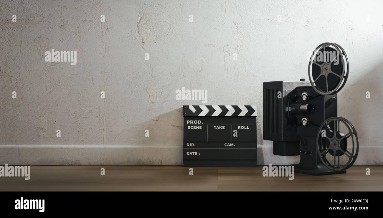 i concetti del cinema consentono di copiare gli sfondi dello spazio. rendering 3d. Foto Stock