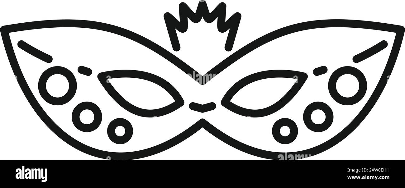 Semplice disegno in linea di una maschera natalizia con decorazioni decorative, ideale per progetti legati a carnevali, feste e celebrazioni Illustrazione Vettoriale