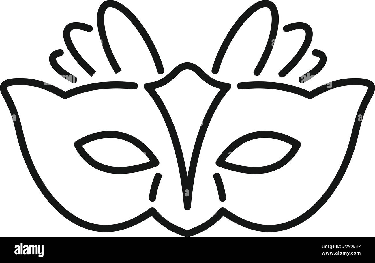 Semplice disegno in linea di una maschera del mardi gras con piume, perfetta per rappresentare le celebrazioni di carnevale Illustrazione Vettoriale