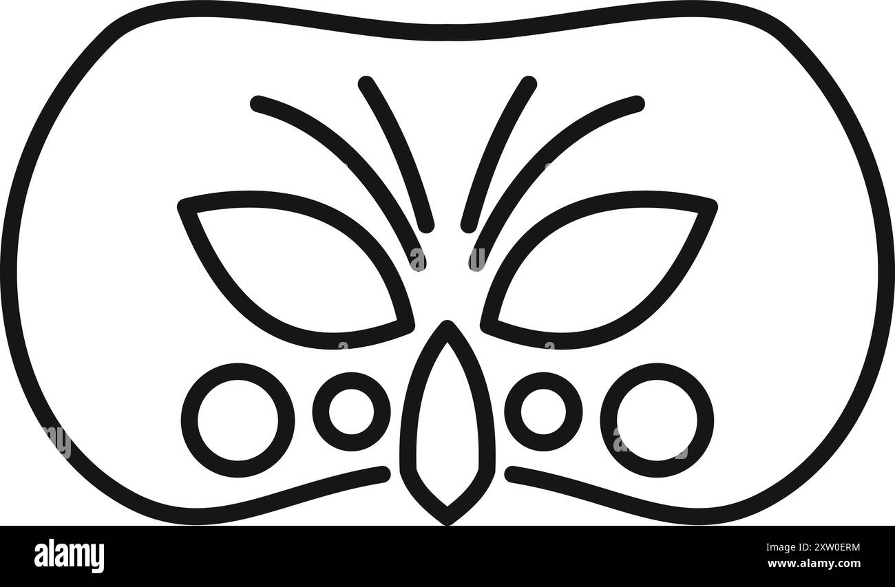 Semplice disegno in linea di una maschera natalizia che suggerisce feste di carnevale e palle in maschera Illustrazione Vettoriale