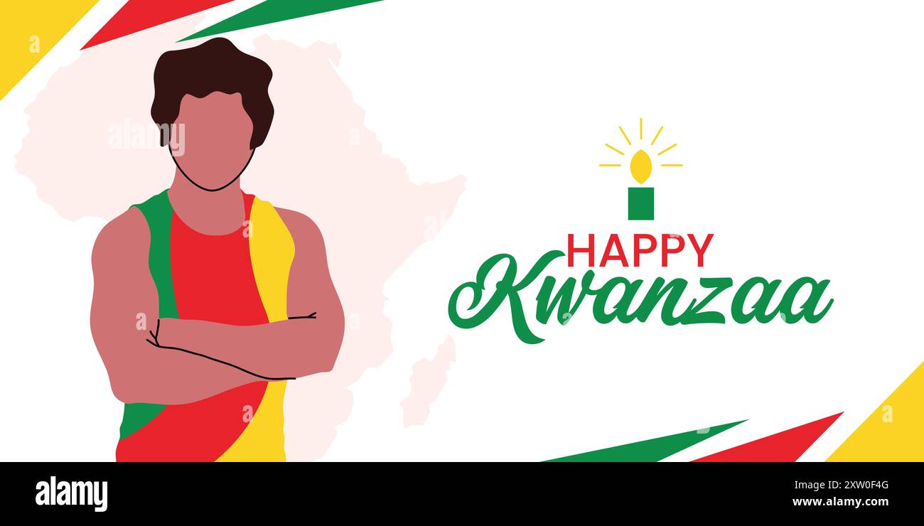 Poster Happy Kwanzaa con illustrazione piatta di un uomo africano, banner, design vettoriale Illustrazione Vettoriale Poster Happy Kwanzaa con illustrazione piatta di un uomo africano, banner, design vettoriale Illustrazione Vettoriale
