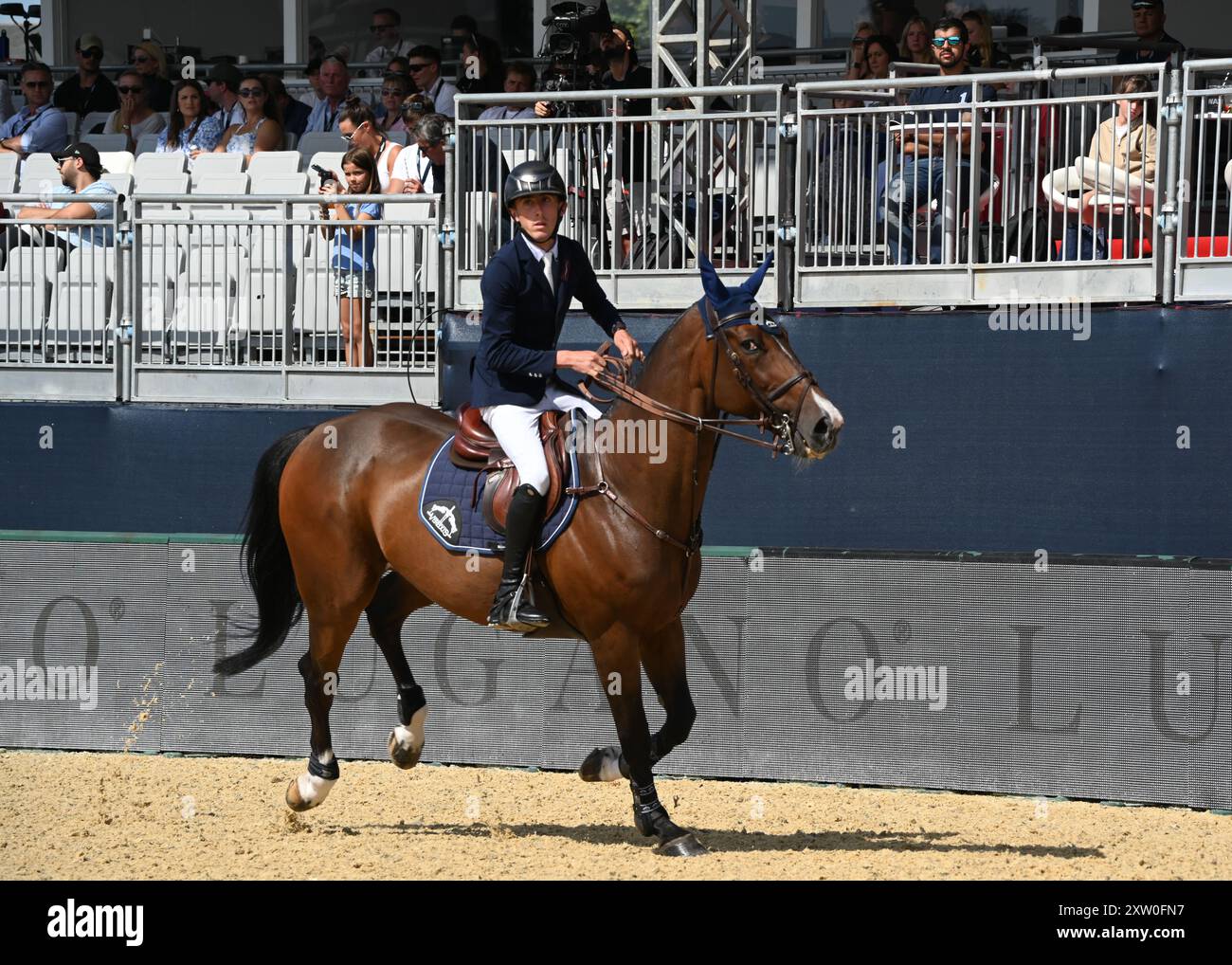 LONDRA, REGNO UNITO. 16 agosto 2024. Harry Allen ha gareggiato in due fasi di salto ostacoli al Royal Hospital Chelsea di Londra, Regno Unito, durante il Longines Global Champions Tour. Credito: Vedi li/Picture Capital/Alamy Live News Foto Stock