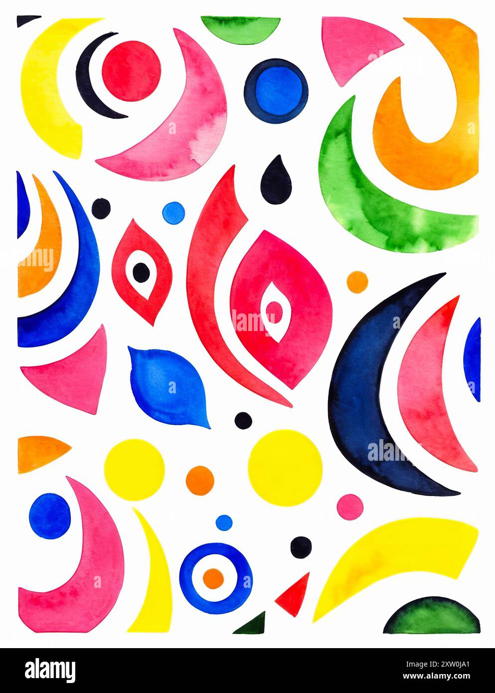 Varie forme colorate luminose isolate su sfondo bianco astratto per il design Foto Stock