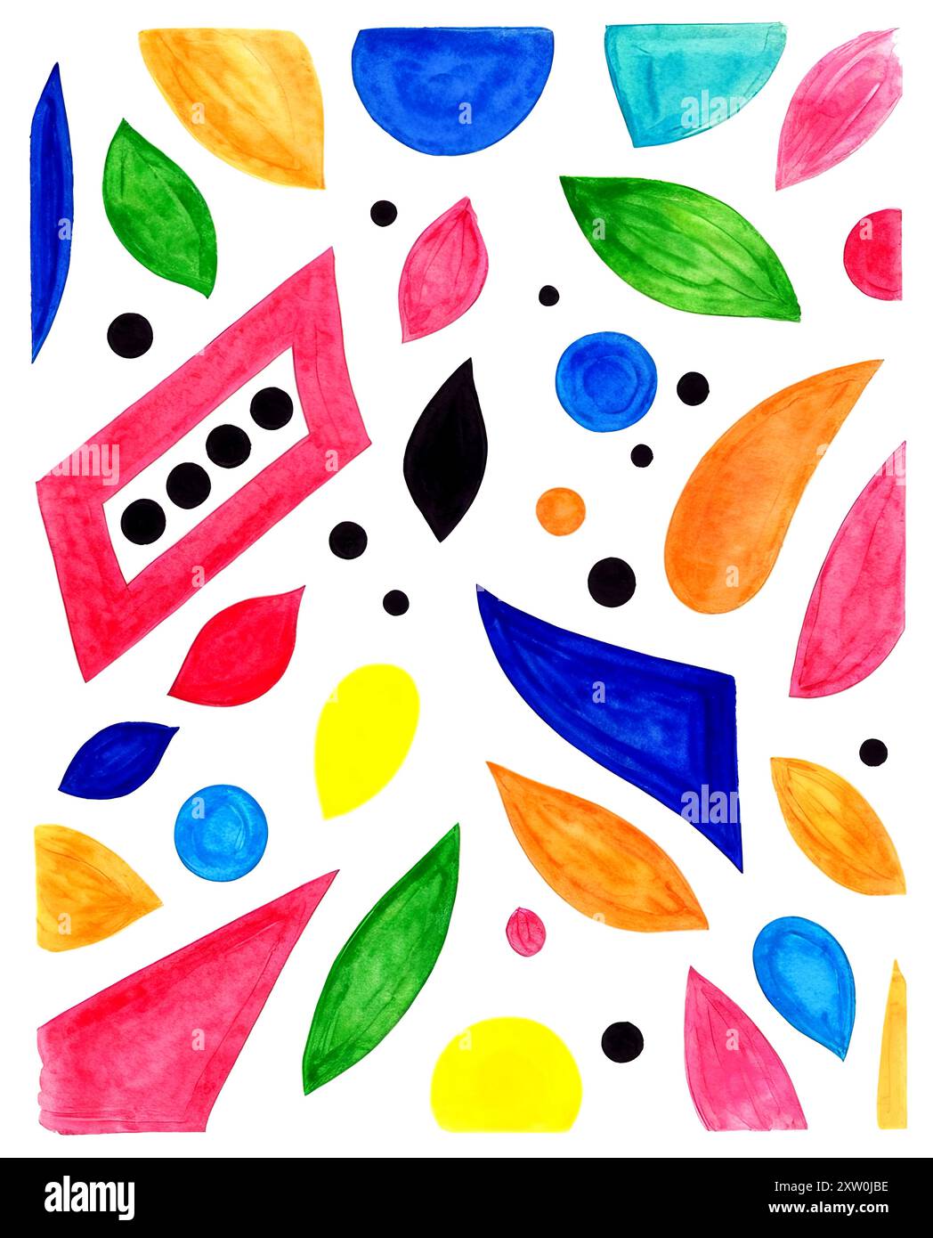 Varie forme colorate luminose isolate su sfondo bianco astratto per il design Foto Stock