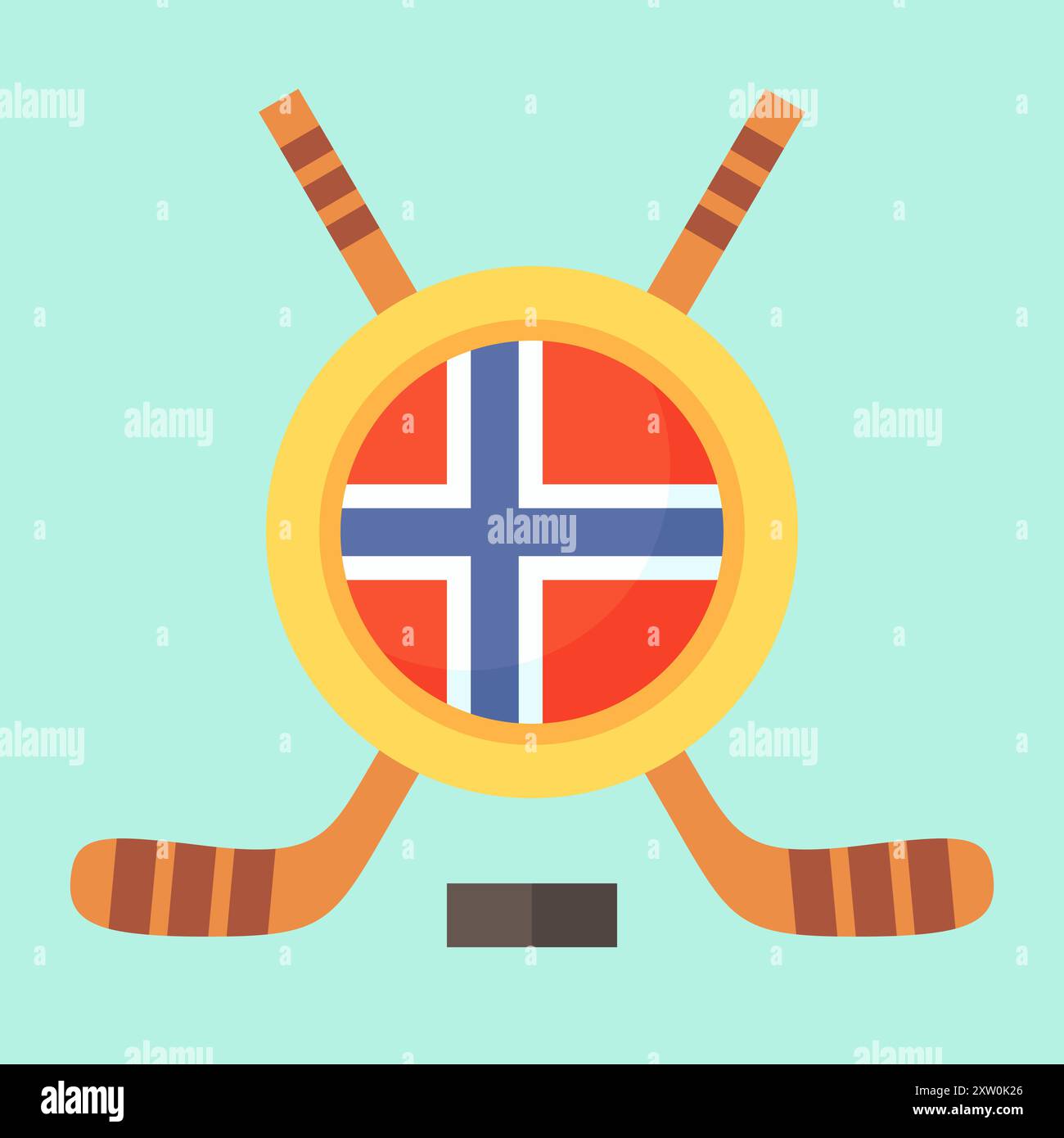 Simbolo universale del torneo internazionale di hockey (campionato, coppa) in Norvegia. L'emblema contiene bandiera norvegese e bastoni da hockey incrociati. Illustrazione Vettoriale