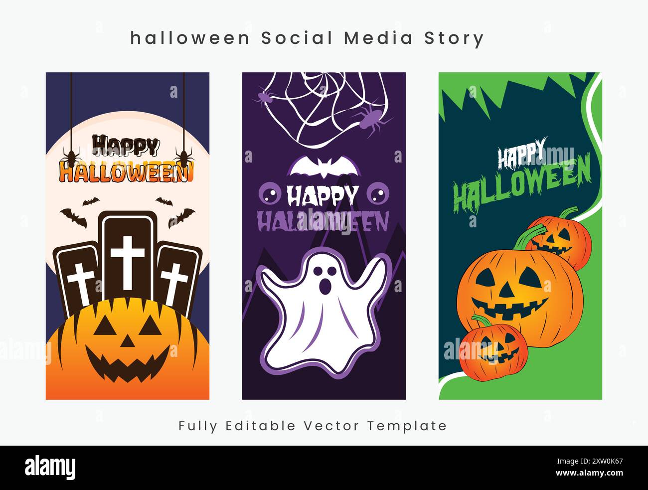 Set di Halloween Social Media Story Template, design vettoriale Illustrazione Vettoriale