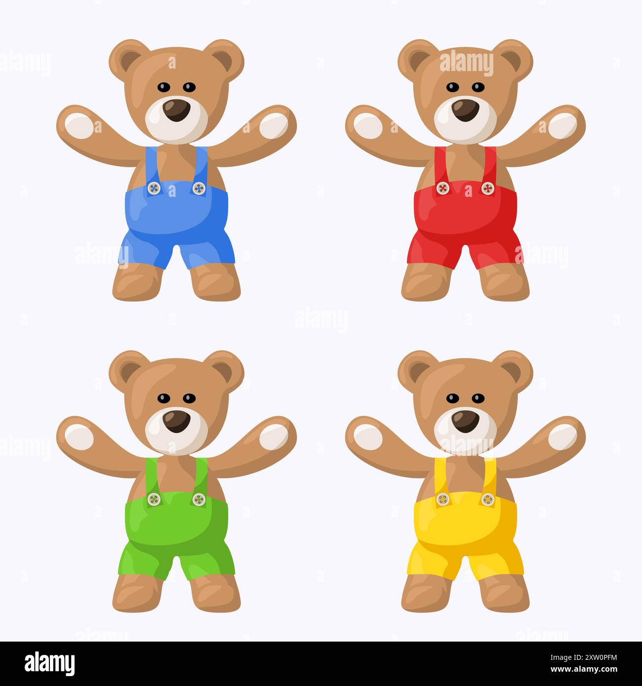 Piccola confezione con orsacchiotto e pantaloni colorati. Illustrazione Vettoriale