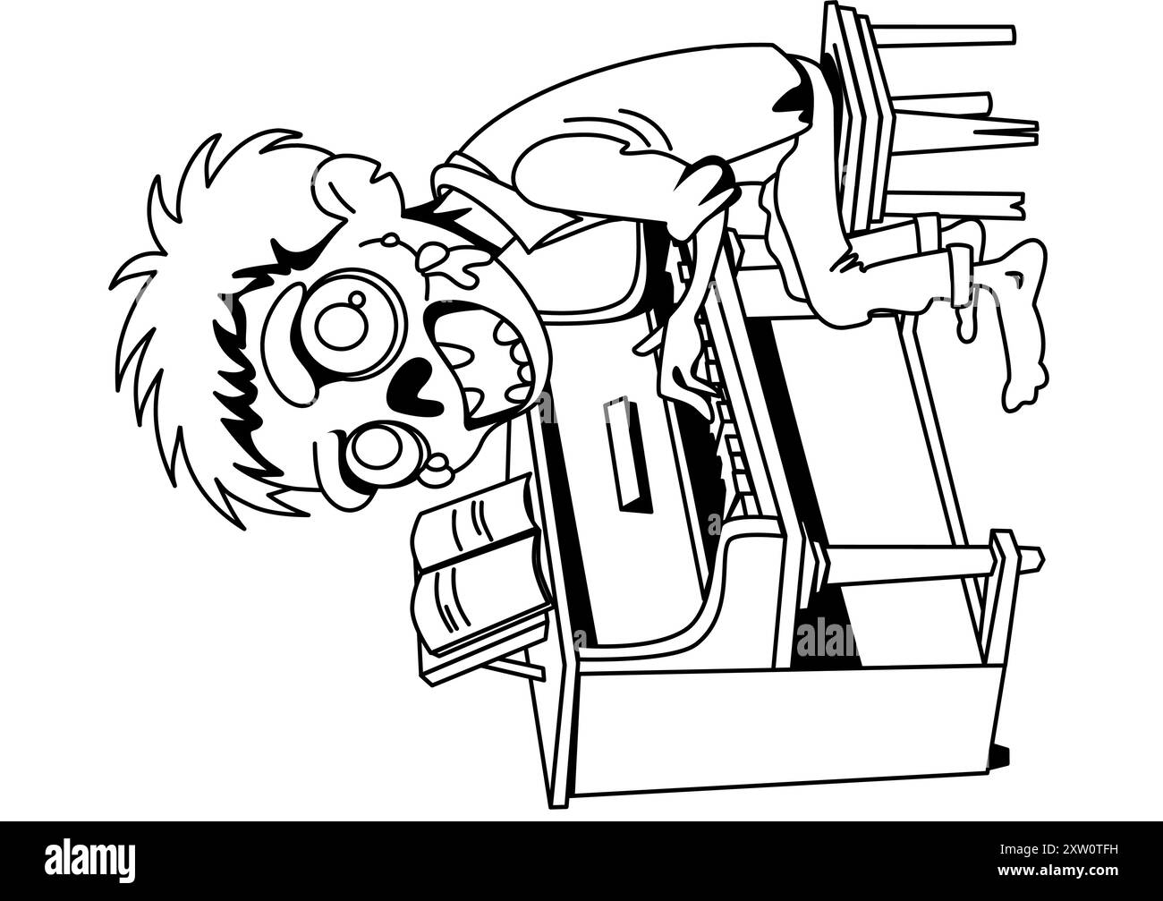 Black and White Vector Zombie che suona piano Illustrazione Vettoriale