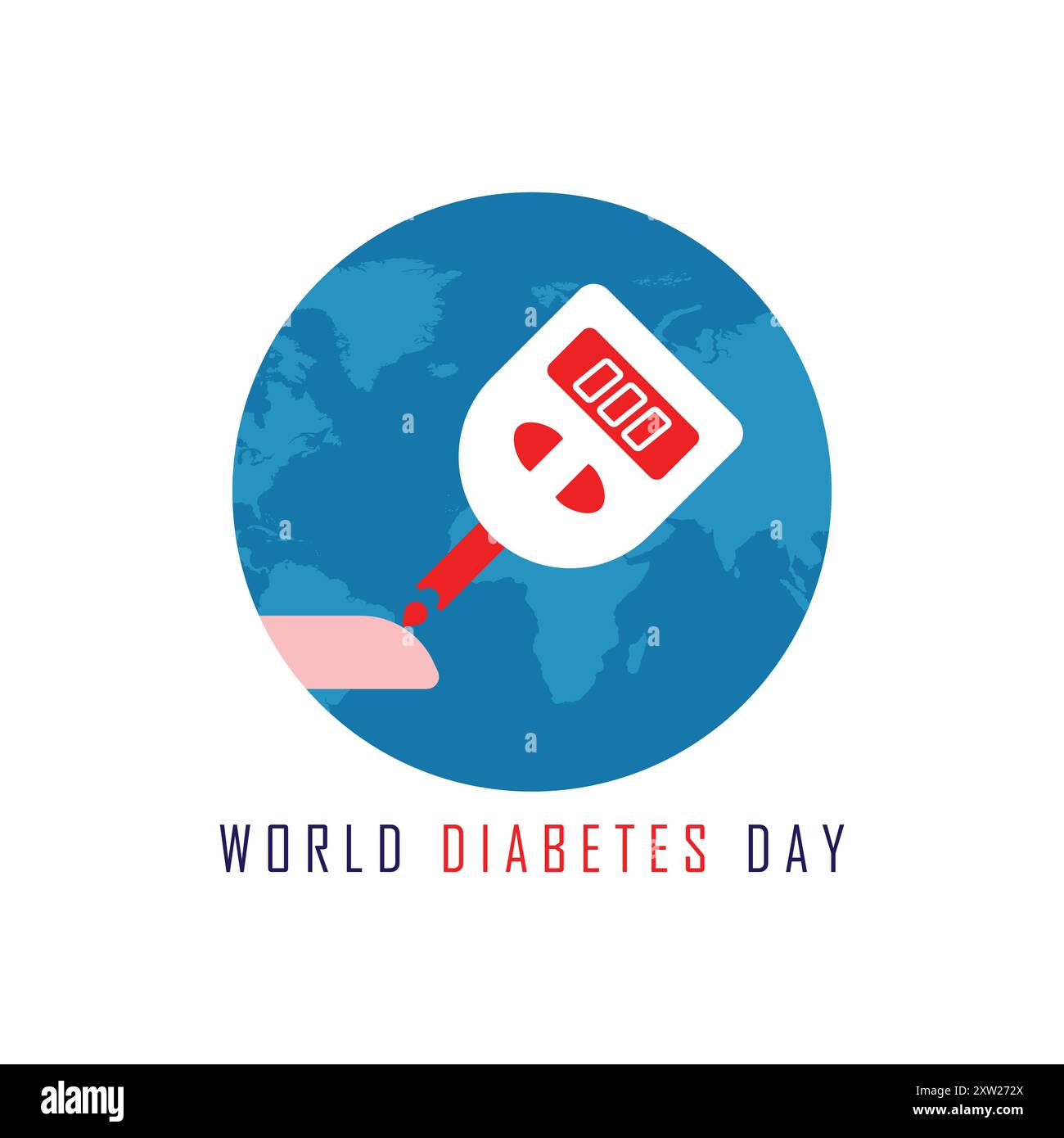 Banner World Diabetes Day con glucometro, esame del sangue, modello vettoriale Illustrazione Vettoriale
