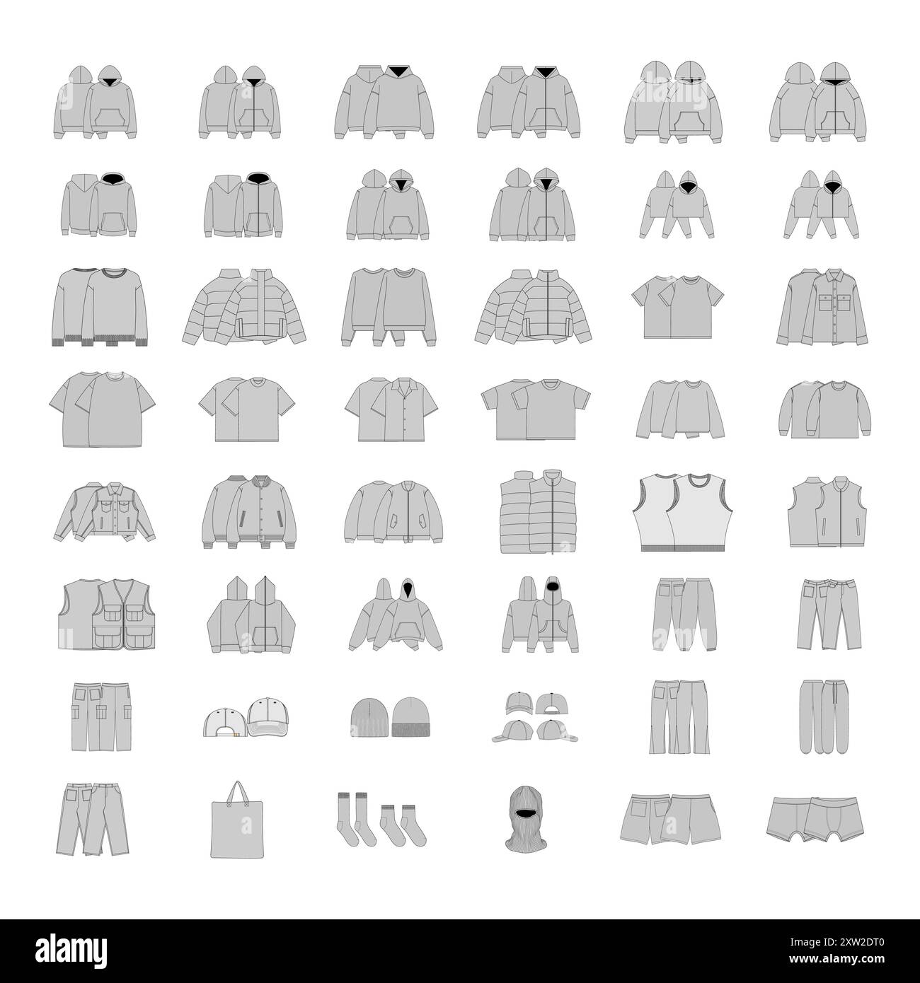 Modello streetwear Vector Mockup Pack per designer di abbigliamento Illustrator PNG file Photoshop e Procreate marchio di abbigliamento Illustrazione Vettoriale