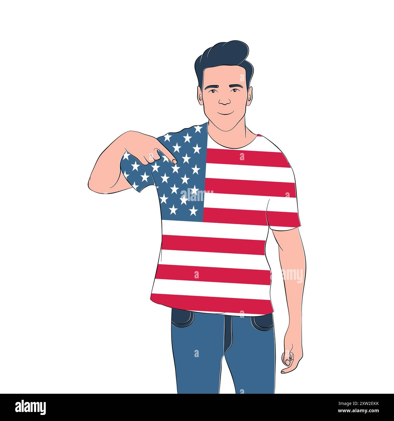 Illustrazione maglietta uomo in usa, 4 luglio giorno dell'indipendenza Illustrazione Vettoriale