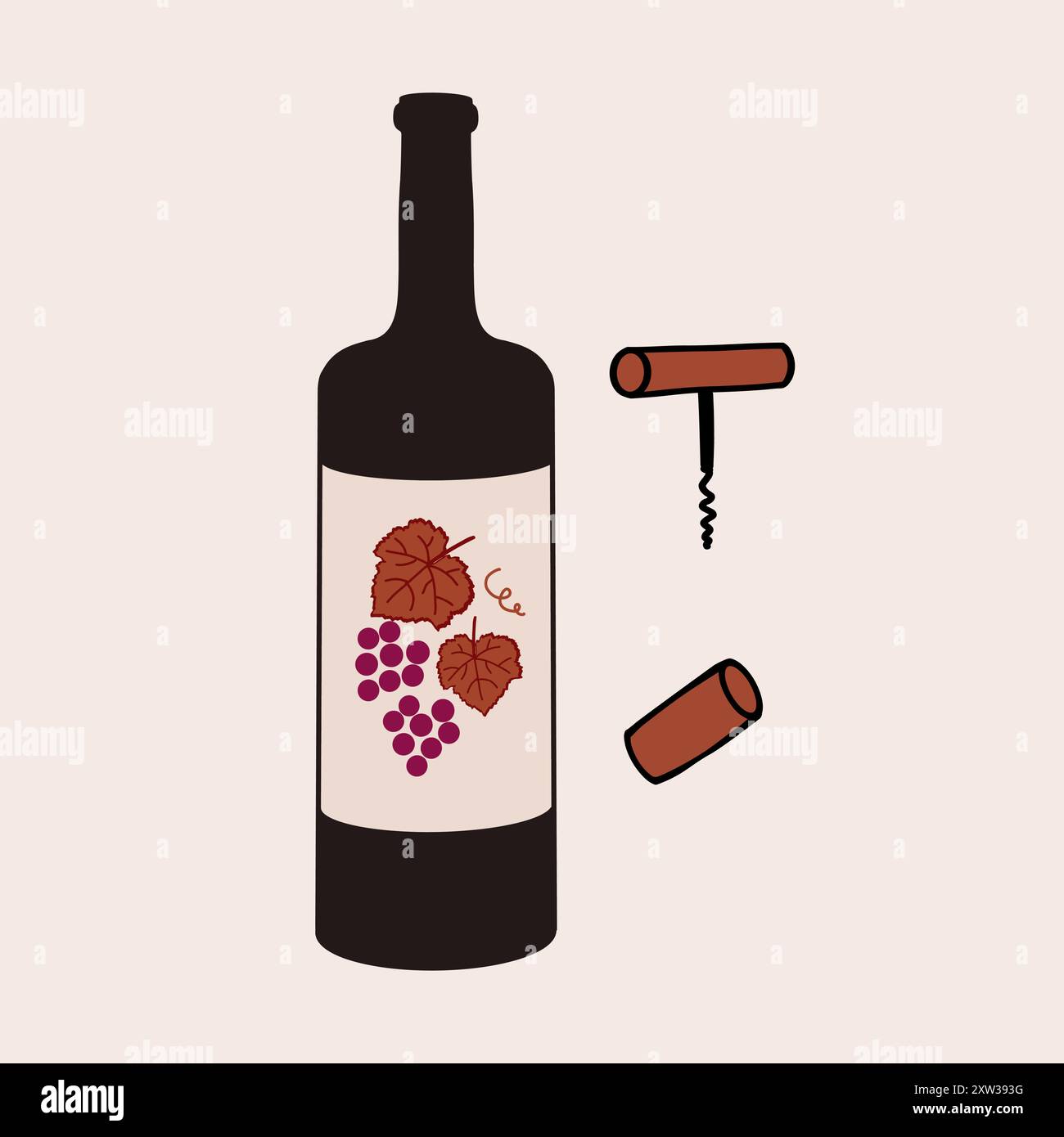 Preparazione per aprire una bottiglia di vino con cavatappi e sughero Illustrazione Vettoriale