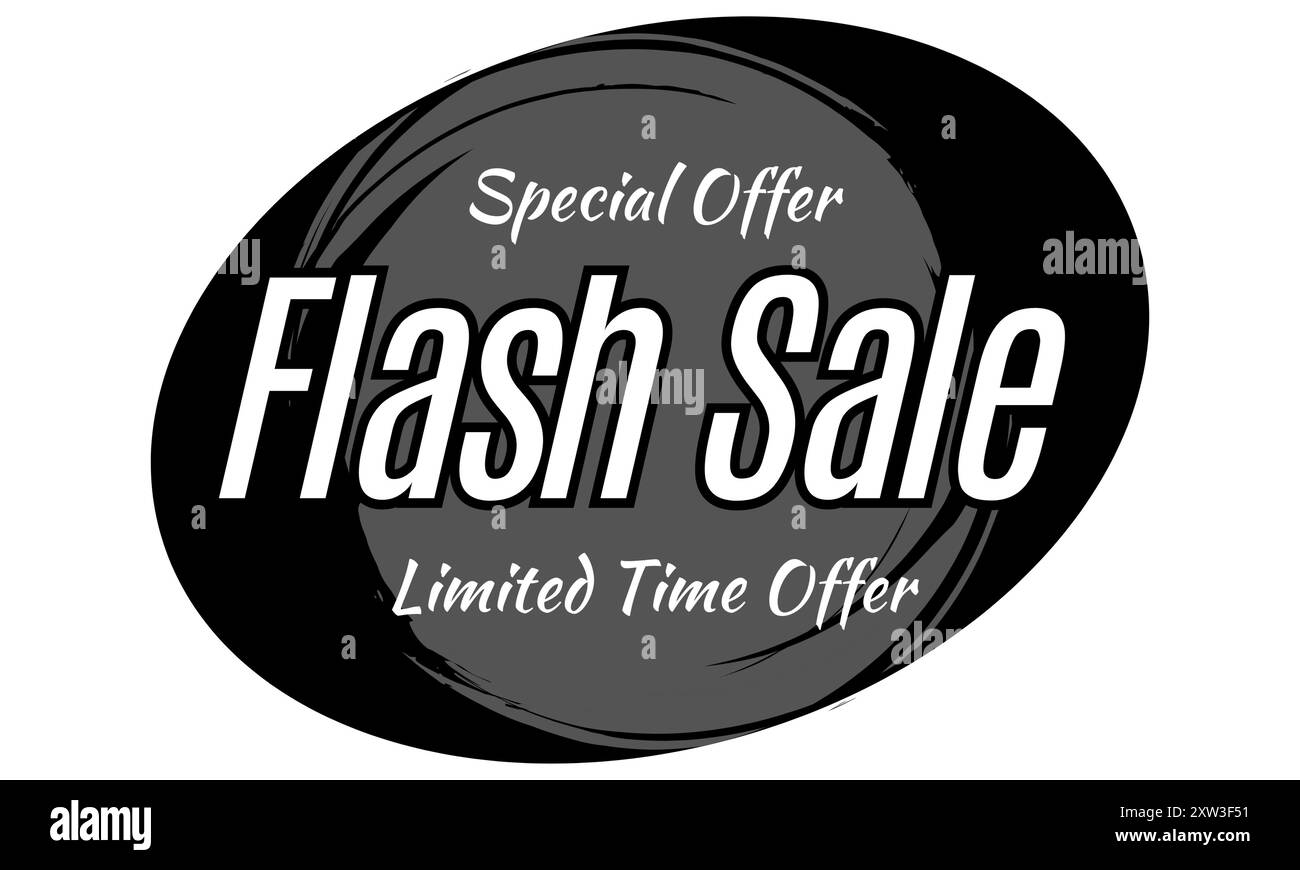 Modelli di etichette promozionali in vendita flash vendita su forma ovale. Offerta speciale, acquista ora promozione banner sito Web design intestazione su sfondo nero Illustrazione Vettoriale