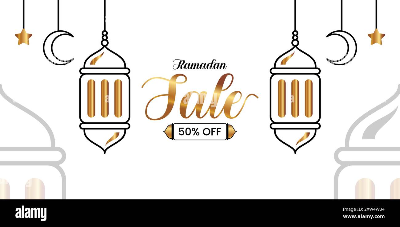 Ramadan sale Banner Gold Design, decorazioni di sfondo Illustrazione Vettoriale
