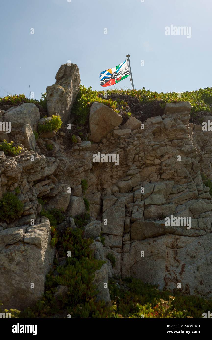 La bandiera celtica mostra le nazioni di lingua madre gaelica, gallese e galiziana. Foto Stock