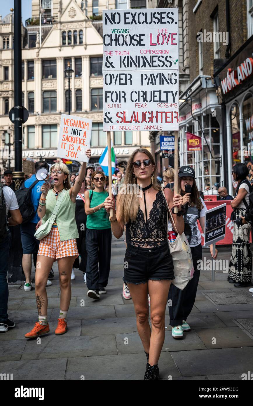 National Animal Rights March, Londra, Inghilterra, Regno Unito, 17 agosto 2024 Foto Stock