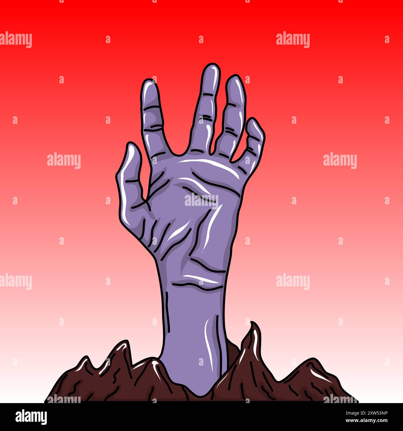 Zombie Hand Rising from Ground - Halloween Horror Illustration Illustrazione Vettoriale