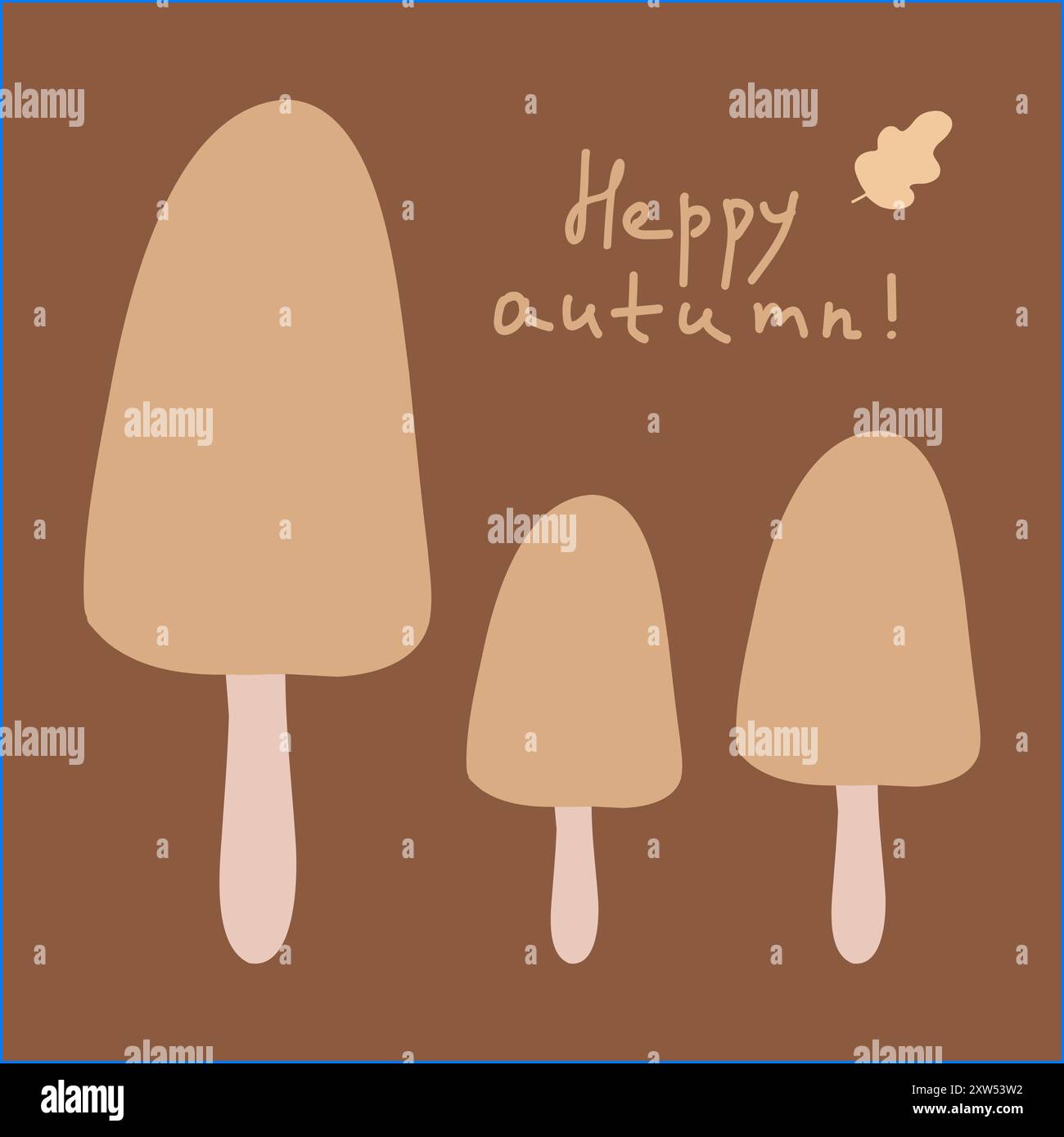 Graziosa illustrazione a tema autunnale con tre alberi stilizzati su sfondo marrone Illustrazione Vettoriale