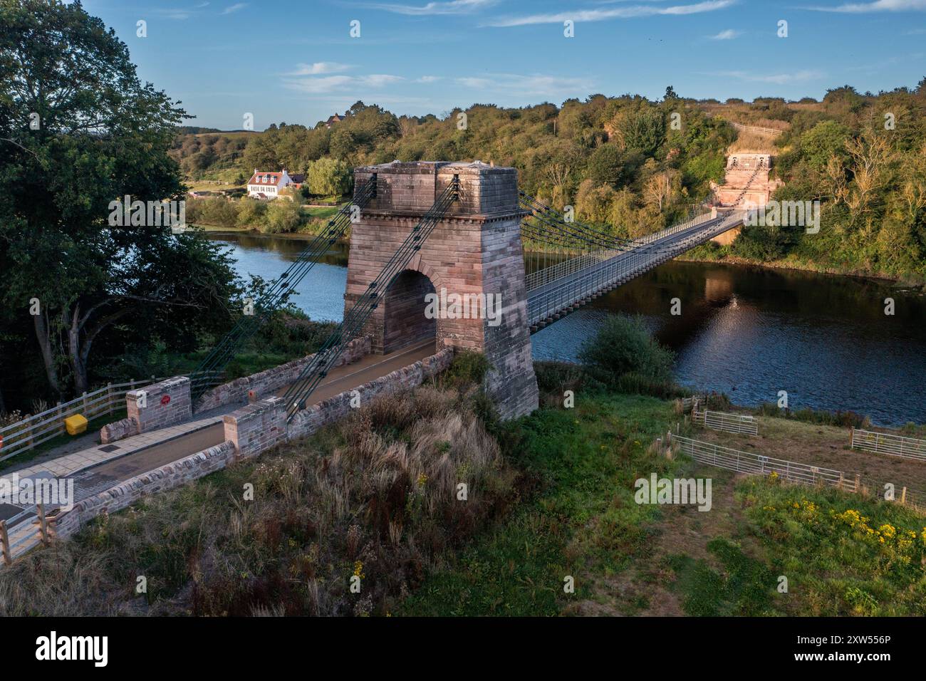 Union Chain Bridge sul fiume Tweed vicino a Horncliffe, Berwick upon Tweed Foto Stock