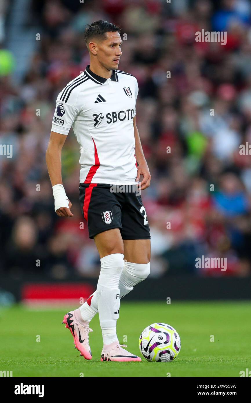 Centrocampista del Fulham Sasa Lukic (20) durante la partita Manchester United FC contro Fulham FC English Premier League all'Old Trafford, Manchester, Inghilterra, Regno Unito il 16 agosto 2024 Credit: Every Second Media/Alamy Live News Foto Stock