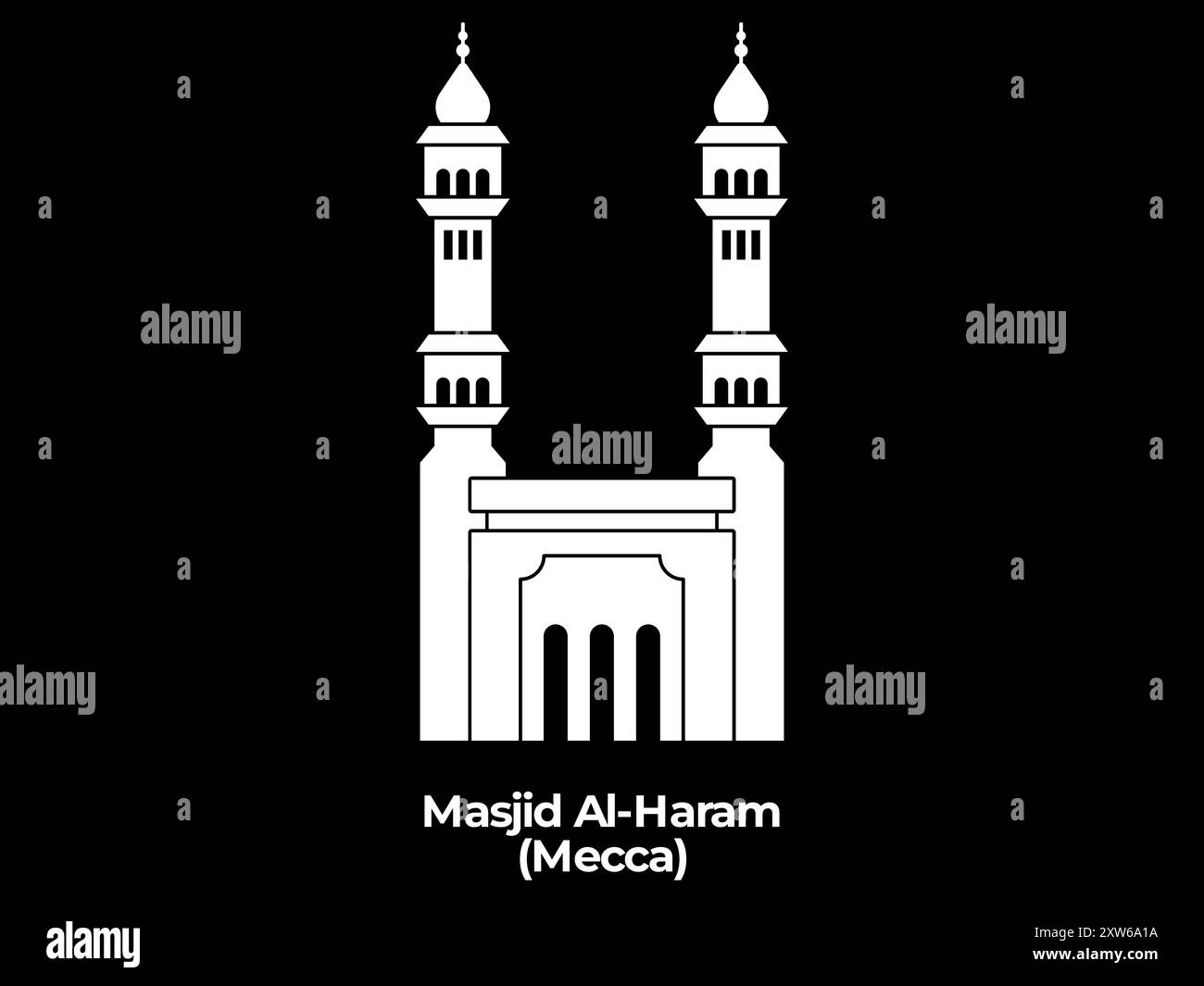 moschea masjidil masjid al-haram mecca luogo sacro di preghiera arabo architettura islamica disegno di edifici antichi illustrazione di icone Illustrazione Vettoriale