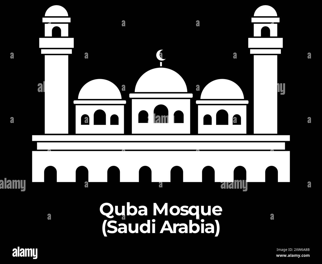 moschea di quba masjid medina madinah edificio sacro arabo luogo di preghiera architettura islam disegno icona illustrazione Illustrazione Vettoriale