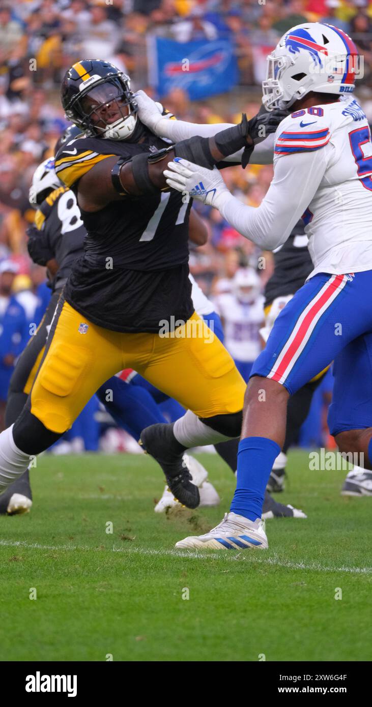 17 agosto 2024: Broderick Jones n. 77 durante la partita Steelers vs Bills a Pittsburgh, Pennsylvania. Jason Pohuski/CSM Foto Stock